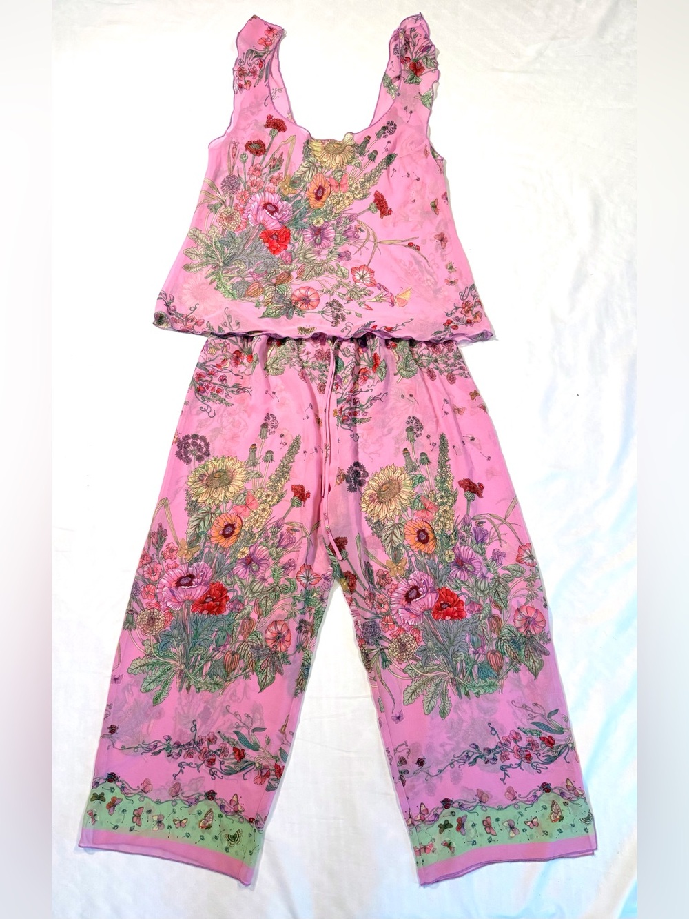 JOSIE NATORI Pink Floral Chiffon Pajama Set